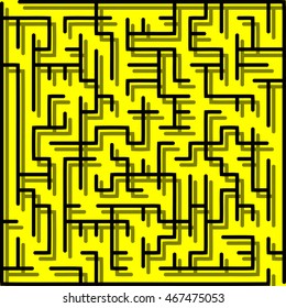 Abstract vector labyrinth of medium complexity against yellow background