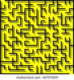Abstract vector labyrinth of medium complexity against yellow background