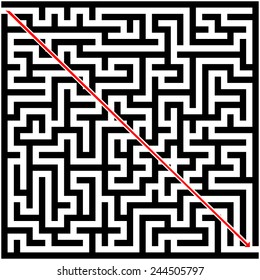 Abstract vector labyrinth with red arrow inside