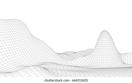 Abstract vector landscape background. Big Data. 3d futuristic wireframe vector illustration