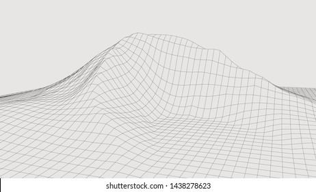 Abstract vector landscape background. Cyberspace grid. Vector illustration. 3d landscape.