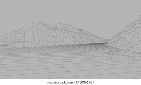 Abstract vector landscape background. Cyberspace grid. Vector illustration. 3d landscape.