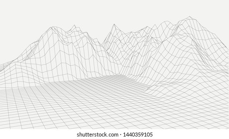 Abstract vector landscape background. Cyberspace grid. Vector illustration. 3d landscape.