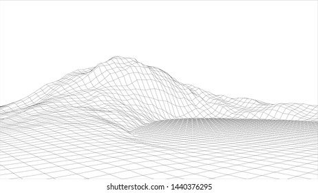 Abstract vector landscape background. Cyberspace grid. Vector illustration. 3d landscape.