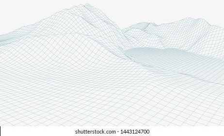 Abstract vector landscape background. Cyberspace grid. Vector illustration. 3d landscape.