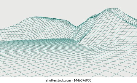 Abstract vector landscape background. Cyberspace grid. Vector illustration. 3d landscape.