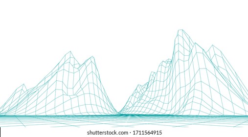 Abstract vector landscape background. Cyberspace grid. 3d technology vector illustration.