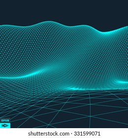 Abstract vector landscape background. Cyberspace grid. 3d technology vector illustration.
