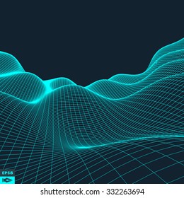 Abstract vector landscape background. Cyberspace grid. 3d technology vector illustration.