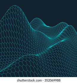 Abstract vector landscape background. Cyberspace hexagon grid. 3d technology vector illustration.Polygonal surface.
