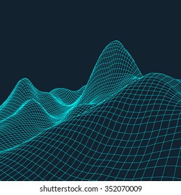 Abstract vector landscape background. Cyberspace grid. 3d technology vector illustration.