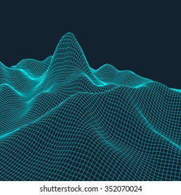 Abstract vector landscape background. Cyberspace grid. 3d technology vector illustration.