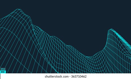 Abstract vector landscape background. Cyberspace grid. 3d technology vector illustration.
