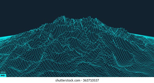 Abstract vector landscape background. Cyberspace grid. 3d technology vector illustration.