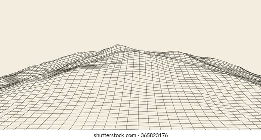 Abstract vector landscape background. Cyberspace grid. 3d technology vector illustration.