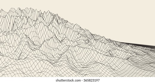 Abstract vector landscape background. Cyberspace grid. 3d technology vector illustration.