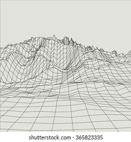 Abstract vector landscape background. Cyberspace grid. 3d technology vector illustration.