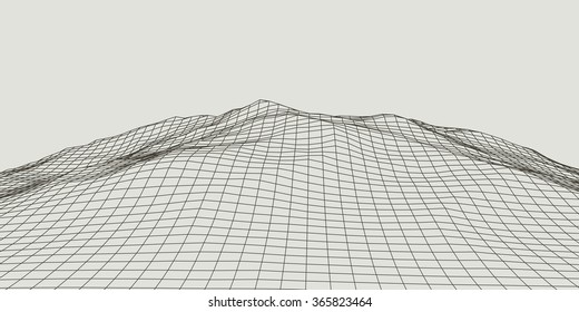 Abstract vector landscape background. Cyberspace grid. 3d technology vector illustration.