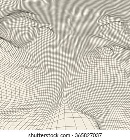 Abstract vector landscape background. Cyberspace grid. 3d technology vector illustration.