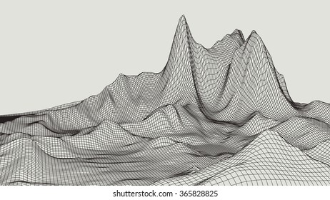 Abstract vector landscape background. Cyberspace grid. 3d technology vector illustration.