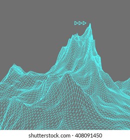 Abstract vector landscape background. Cyberspace grid. 3d technology vector illustration.