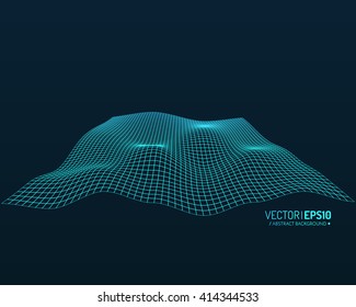 Abstract vector landscape background. Cyberspace grid. 3d technology vector illustration. Geometric background