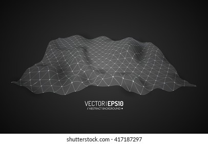 Abstract vector landscape background. Cyberspace grid. 3d technology vector illustration. Geometric background