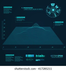 Abstract vector landscape background. Cyberspace grid. 3d technology vector illustration. Geometric background with sci fi futuristic user interface. Vector illustration.