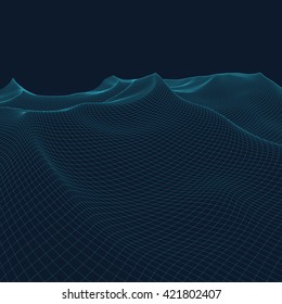 Abstract vector landscape background. Cyberspace grid. 3d technology vector illustration.