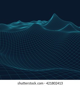 Abstract vector landscape background. Cyberspace grid. 3d technology vector illustration.