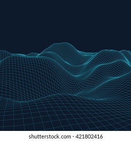 Abstract vector landscape background. Cyberspace grid. 3d technology vector illustration.