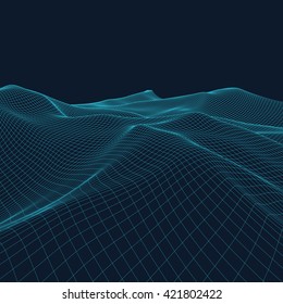 Abstract vector landscape background. Cyberspace grid. 3d technology vector illustration.