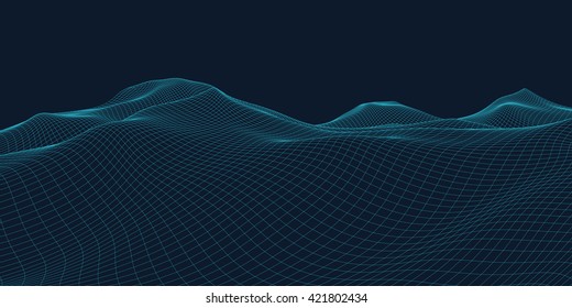 Abstract vector landscape background. Cyberspace grid. 3d technology vector illustration.
