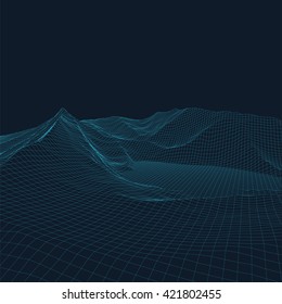 Abstract vector landscape background. Cyberspace grid. 3d technology vector illustration.