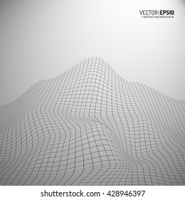 Abstract vector landscape background. Cyberspace grid. 3d technology vector illustration.