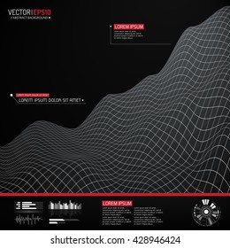 Abstract vector landscape background. Cyberspace grid. 3d technology vector illustration.