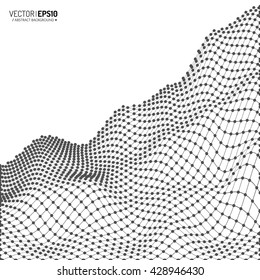 Abstract vector landscape background. Cyberspace grid. 3d technology vector illustration.