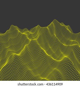 Abstrakter Vektorlandschaftshintergrund. Cyberspace-Netz. 3D-Technologie, Vektorgrafik.