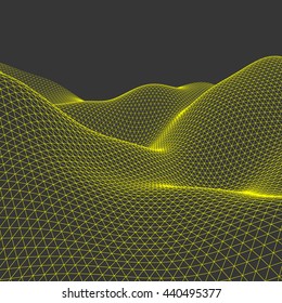 Abstract vector landscape background. Cyberspace grid. 3d technology vector illustration.