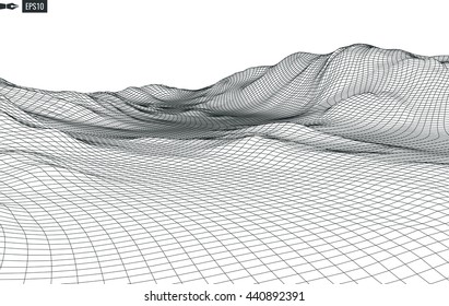 Abstract vector landscape background. Cyberspace landscape grid. 3d technology vector illustration.