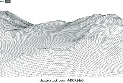 Abstract vector landscape background. Cyberspace landscape grid. 3d technology vector illustration.