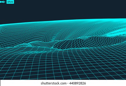 Abstract vector landscape background. Cyberspace landscape grid. 3d technology vector illustration.