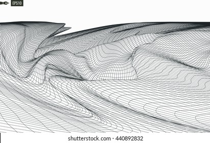 Abstract vector landscape background. Cyberspace landscape grid. 3d technology vector illustration.