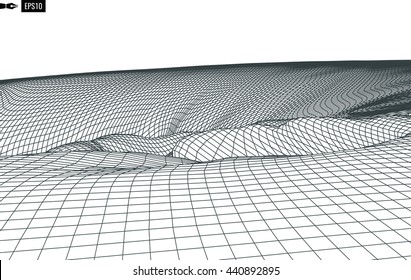 Abstract vector landscape background. Cyberspace landscape grid. 3d technology vector illustration.