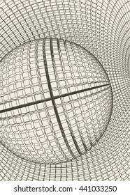 Abstract vector landscape background. Cyberspace grid. 3d technology vector illustration.