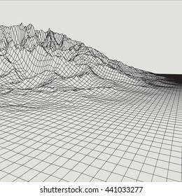 Abstract vector landscape background. Cyberspace grid. 3d technology vector illustration.