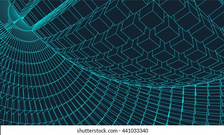 Abstract vector landscape background. Cyberspace grid. 3d technology vector illustration.