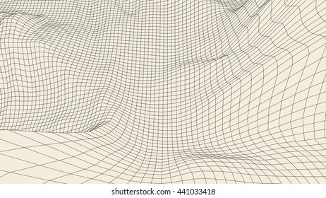 Abstract vector landscape background. Cyberspace grid. 3d technology vector illustration.