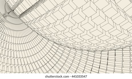 Abstract vector landscape background. Cyberspace grid. 3d technology vector illustration.