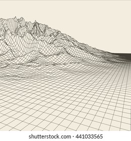 Abstract vector landscape background. Cyberspace grid. 3d technology vector illustration.